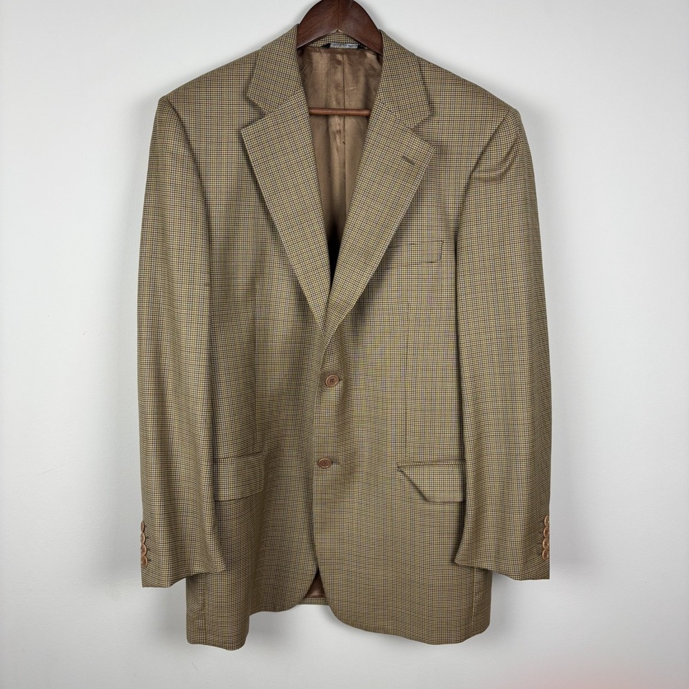 Barneys New York Sport Coat Blazer Jacket‎ Mens 40R Brown Houndstooth Wool Italy